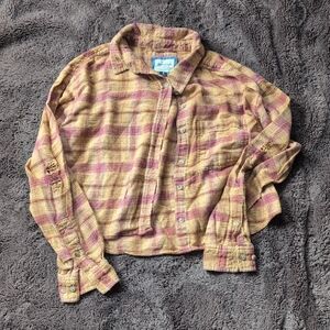 American Eagle Outfitters Plaid Shirt in Yellow and Pink